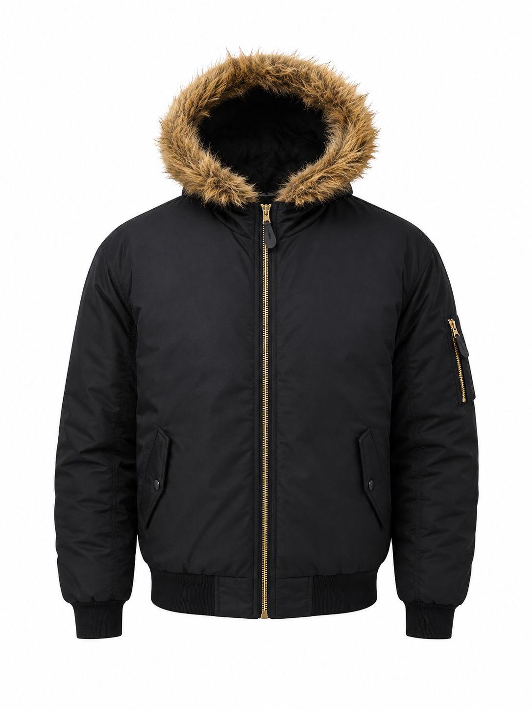 COPPER RIVET MEN PUFFER JACKET WITH FUR HOOD