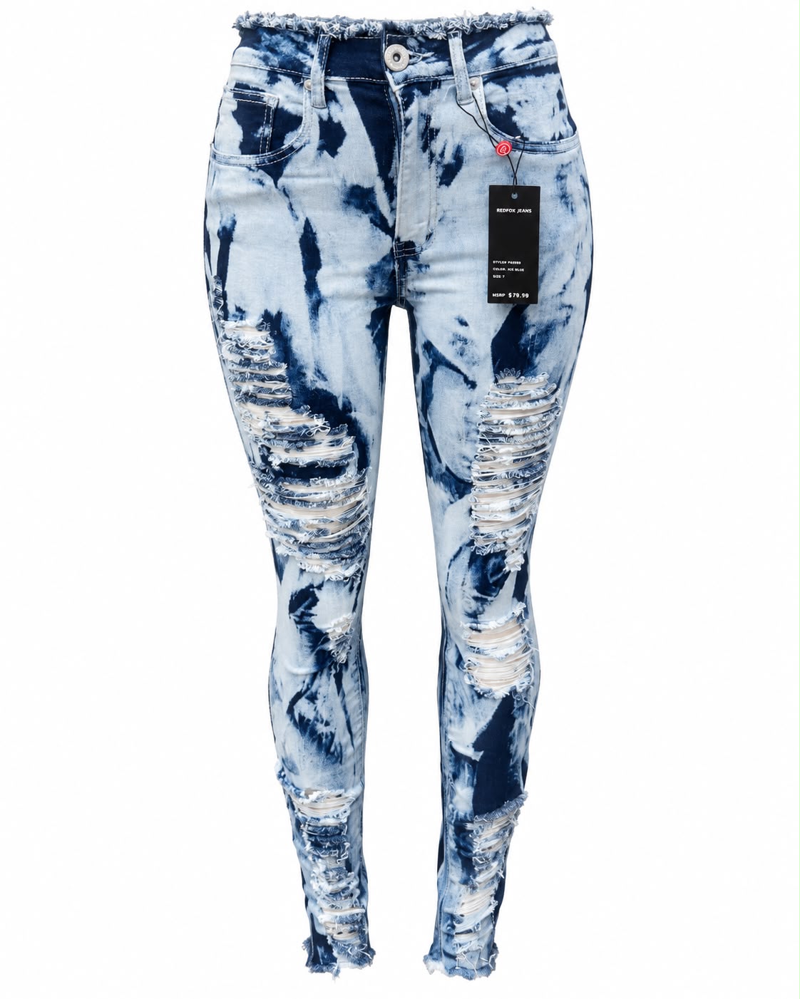 REDFOX WOMEN'S BLEACH DISTRESSED SKINNY JEANS (PA0595)