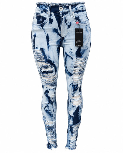 REDFOX WOMEN'S BLEACH DISTRESSED SKINNY JEANS (PA0595)