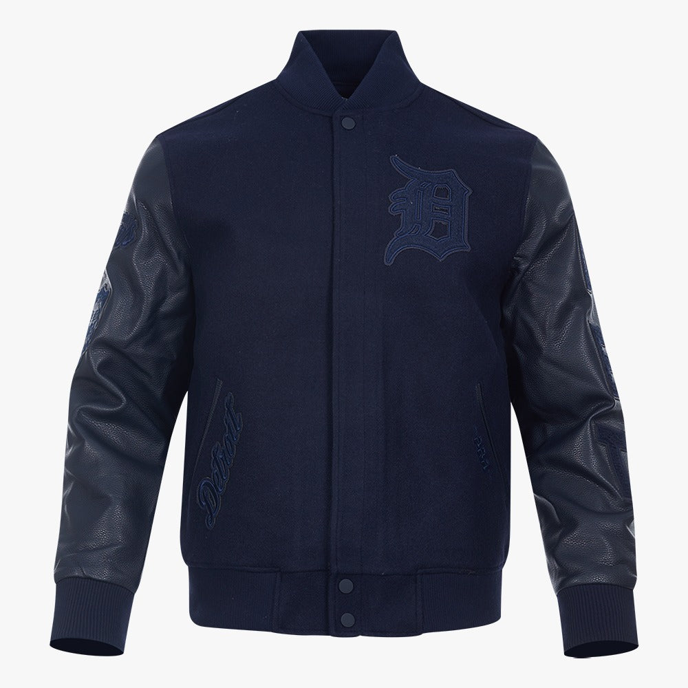 PRO STANDARD DETROIT TIGERS TRIPLE TONAL VARSITY JACKET, MIDNIGHT NAVY