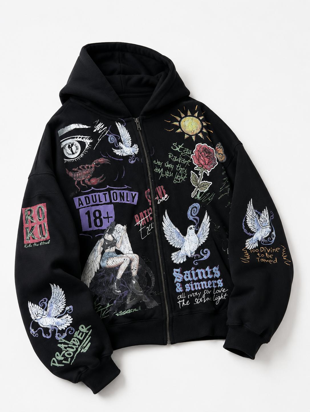 ROKU STUDIO MEN DIVINE CHAOS FADED ZIP-DOWN HOODIE (RK542140)
