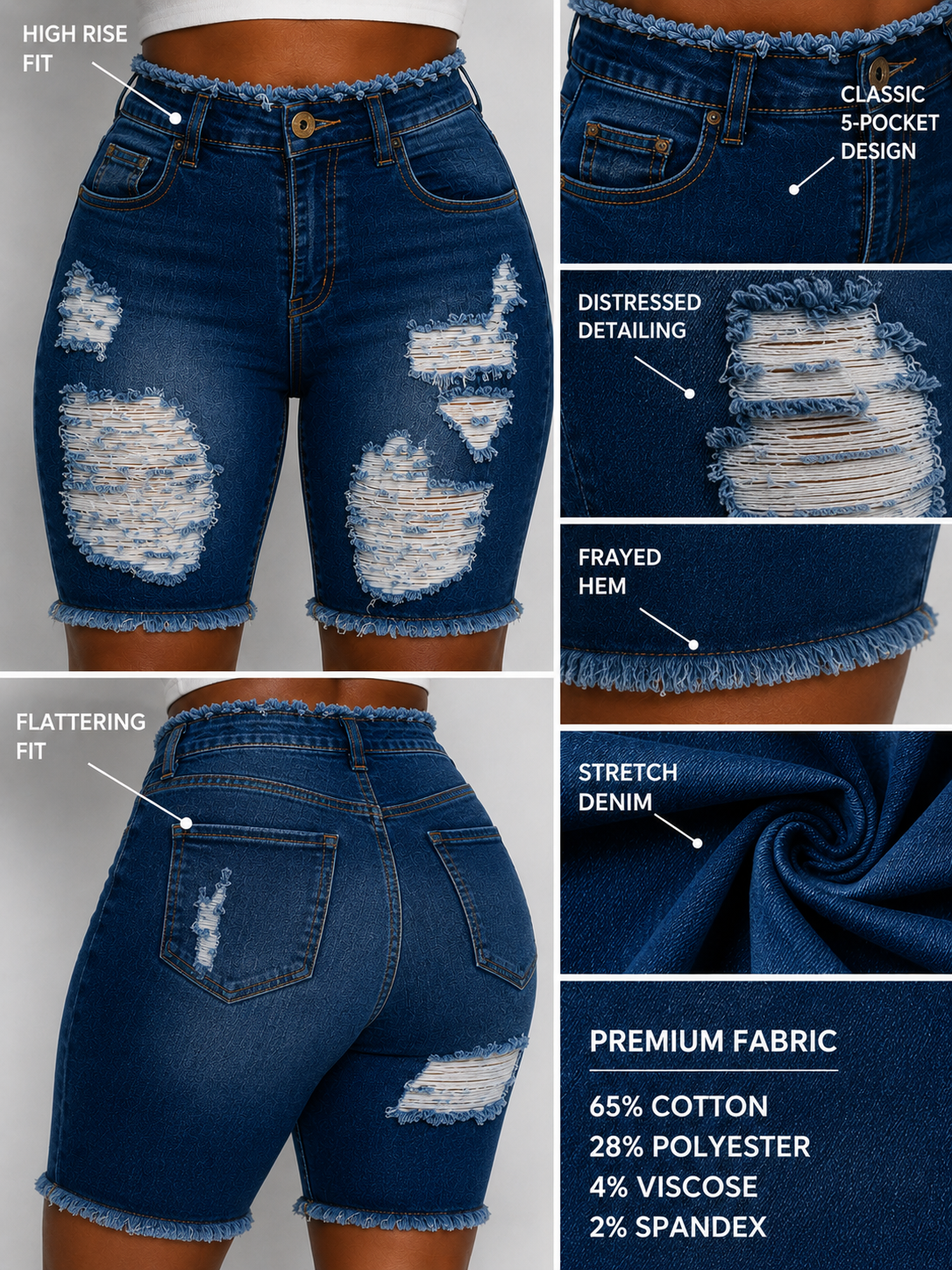 REDFOX WOMEN HIGH WAIST DISTRESSED BERMUDA DENIM SHORT