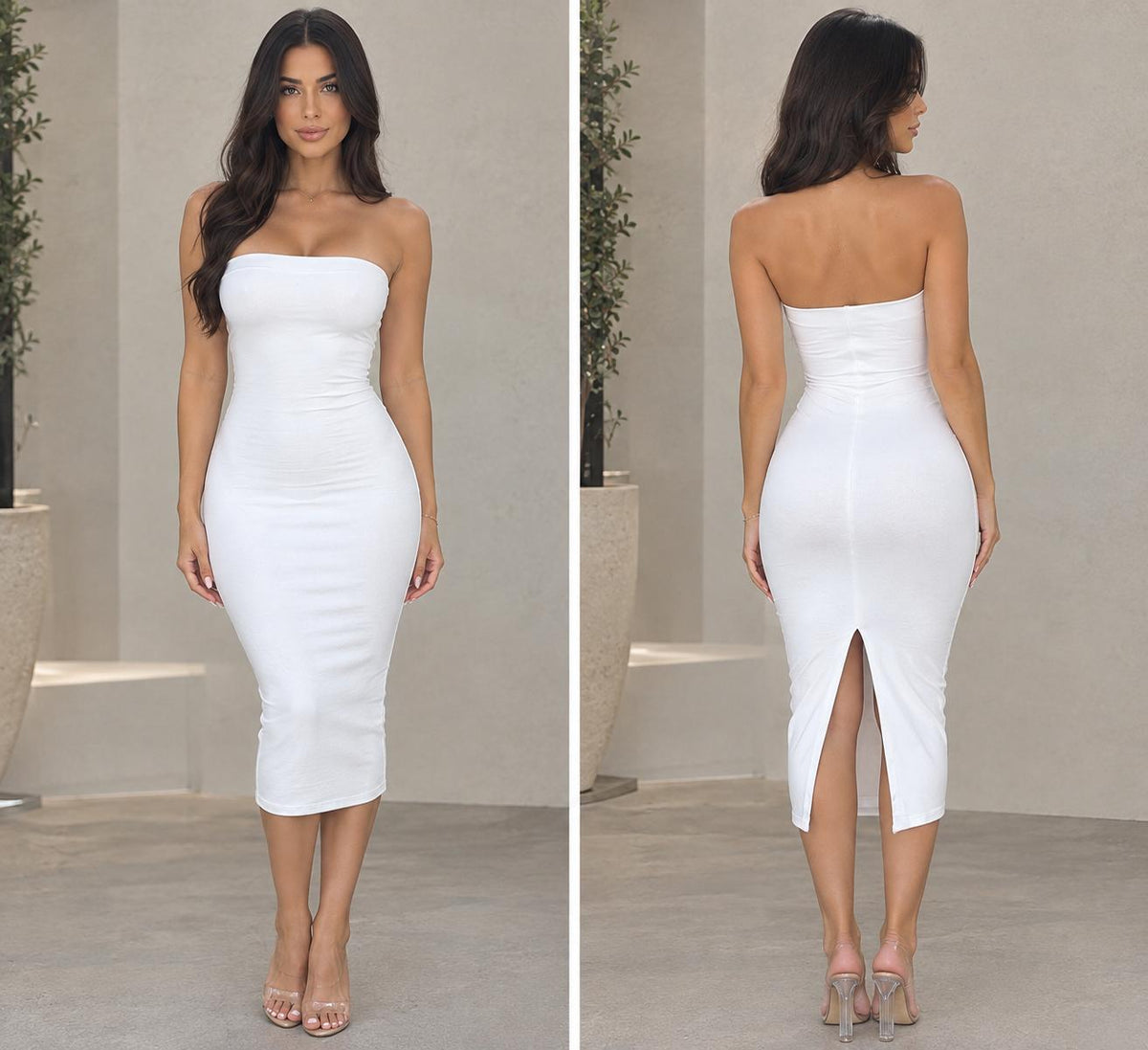 HOT & DELICIOUS WOMEN'S STRAPLESS  BODYCON MIDI DRESS
