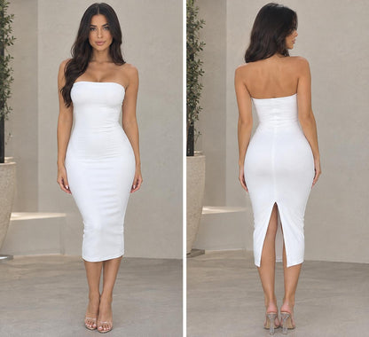 HOT & DELICIOUS WOMEN'S STRAPLESS  BODYCON MIDI DRESS