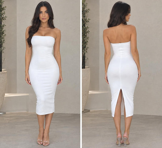 HOT & DELICIOUS WOMEN'S STRAPLESS  BODYCON MIDI DRESS