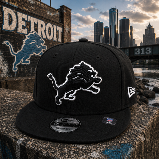 NEW ERA DETROIT LIONS BLACK/WHITE 9FIFTY SNAPBACK CAP
