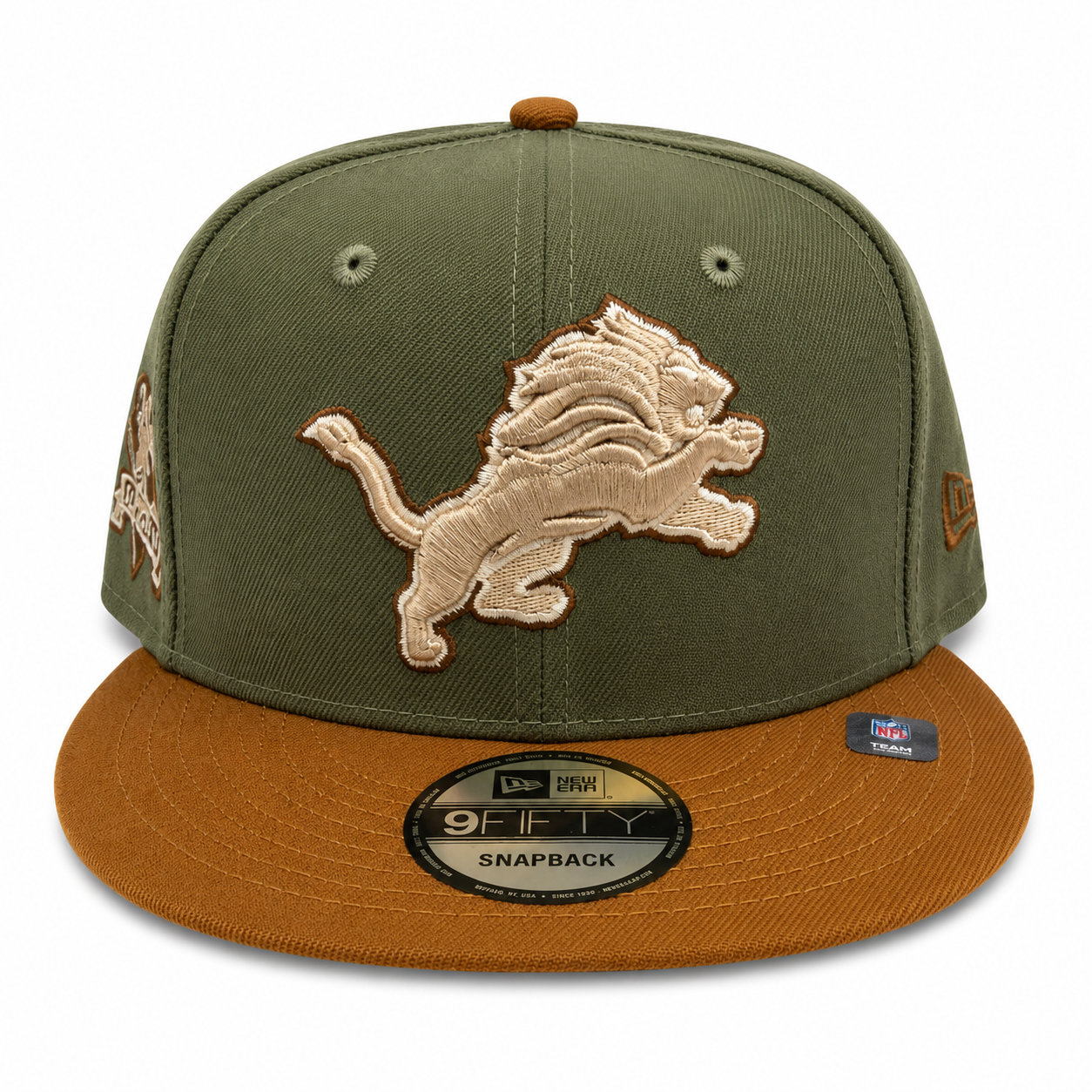 NEW ERA DETROIT LIONS OLIVE/PANAMA TAN 75 SEASONS 9FIFTY SNAPBACK CAP