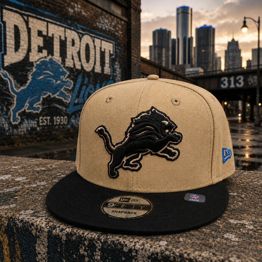 NEW ERA DETROIT LIONS CAMEL/BLACK 9FIFTY SNAPBACK CAP