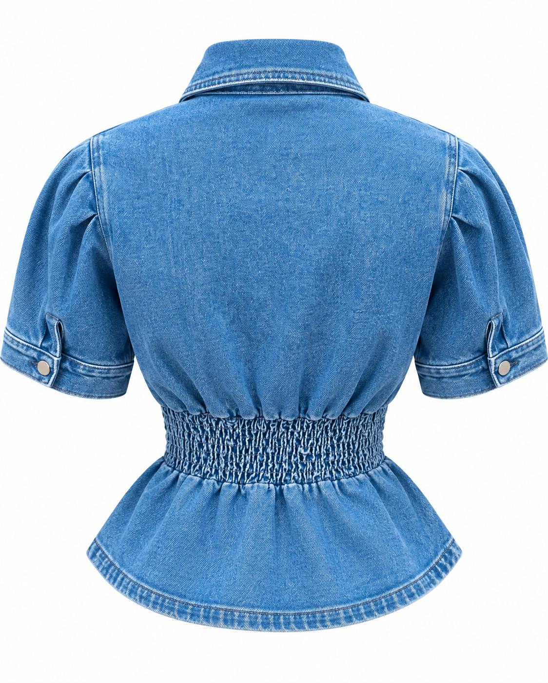 HOT & DELICIOUS WOMEN'S DENIM CORSET WASIT PEPLUM TOP (HGT9936)