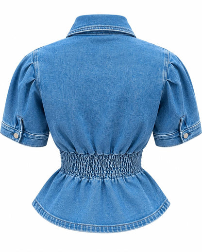 HOT & DELICIOUS WOMEN'S DENIM CORSET WASIT PEPLUM TOP (HGT9936)