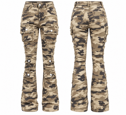 REDFOX WOMEN'S STACKED CAMO CARGO JEANS (PA1522)