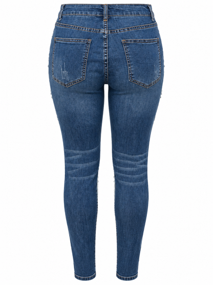 HOT & DELICIOUS WOMEN'S RHINESTONE FRINGE EXTREME DISTRESSED SKINNY JEANS (HDP25086)