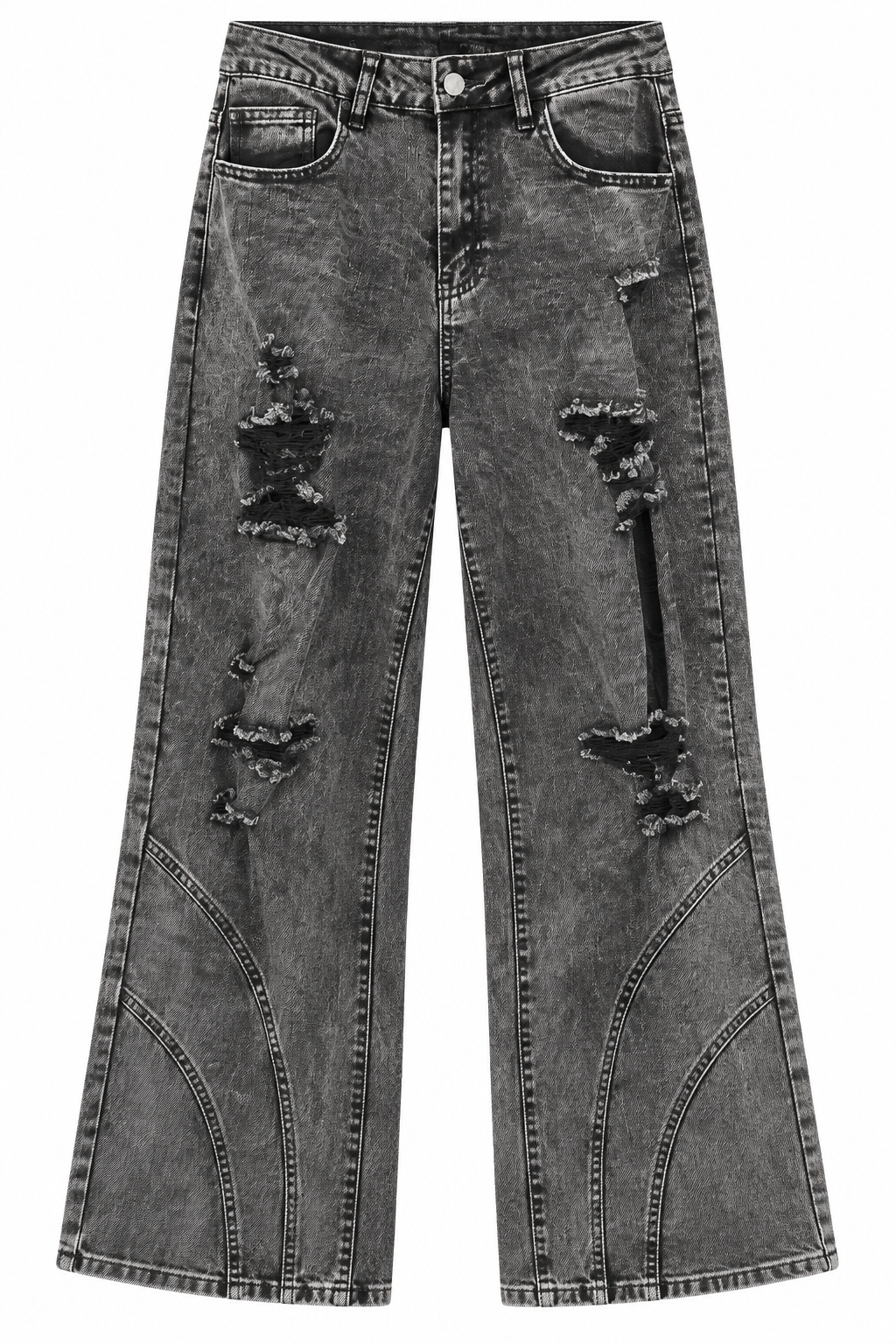 AMERICAN BAZI WOMEN'S DISTRSSED WIDE LEG JEANS (RJH9607)