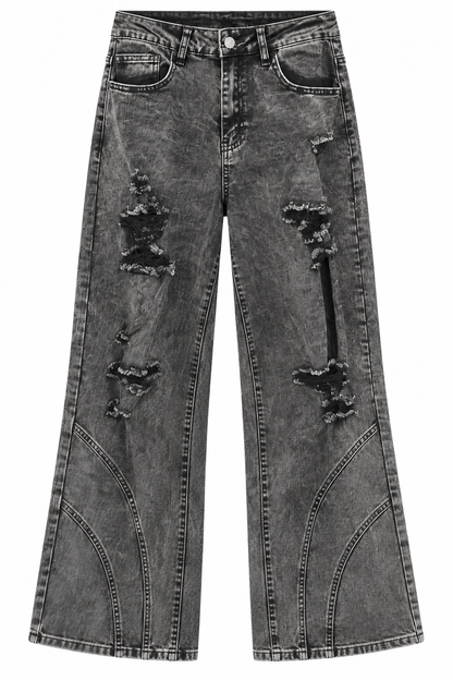 AMERICAN BAZI WOMEN'S DISTRSSED WIDE LEG JEANS (RJH9607)
