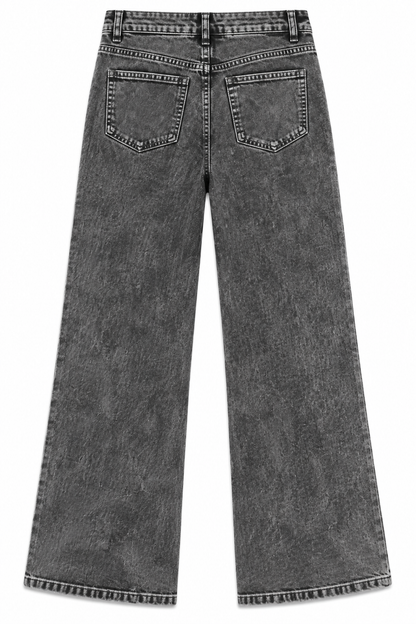 AMERICAN BAZI WOMEN'S DISTRSSED WIDE LEG JEANS (RJH9607)