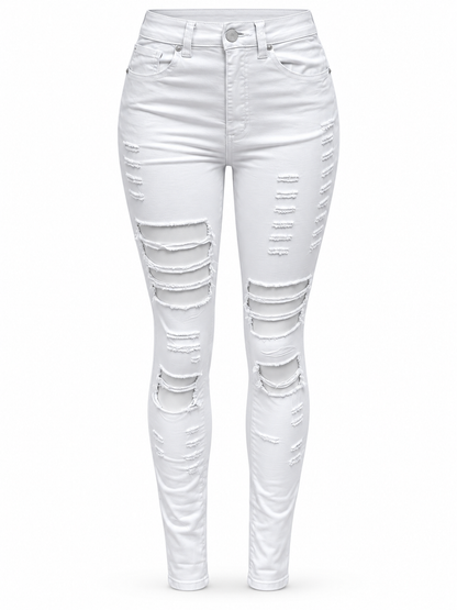 REDFOX WOMEN'S SHREDDED HIGH RISE JEANS (PA0522)