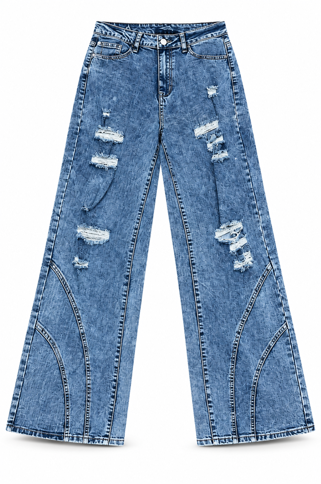 AMERICAN BAZI WOMEN'S DISTRSSED WIDE LEG JEANS (RJH9607)