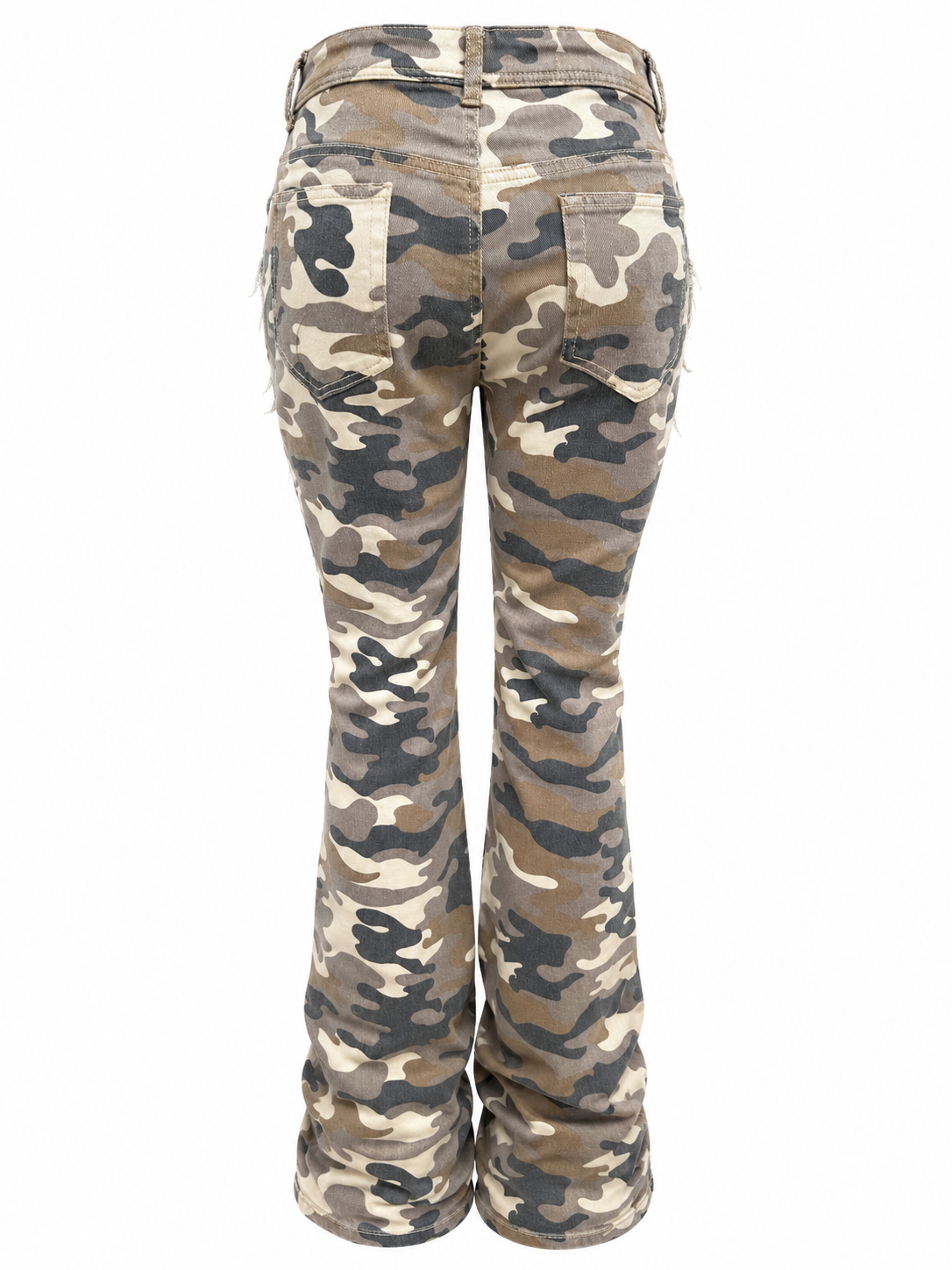 REDFOX WOMEN'S CAMO SHREDDED STACKED CARGO JEANS (PA4424)