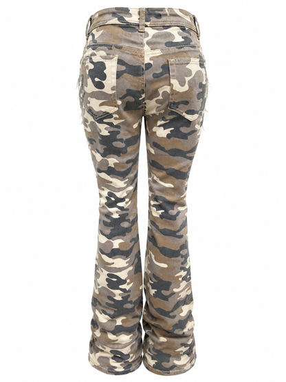 REDFOX WOMEN'S CAMO SHREDDED STACKED CARGO JEANS (PA4424)