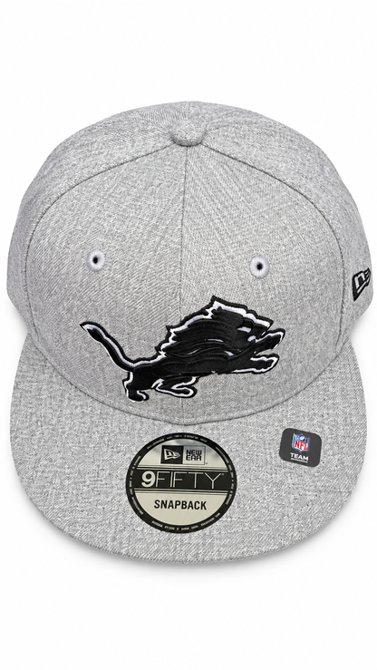 DETROIT LIONS HEATHER GRAY/BLACK/WHITE 9FIFTY SNAPBACK CAP