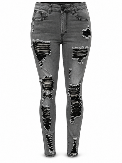 REDFOX WOMEN'S SHREDDED SKINNY JEANS (PA0903)