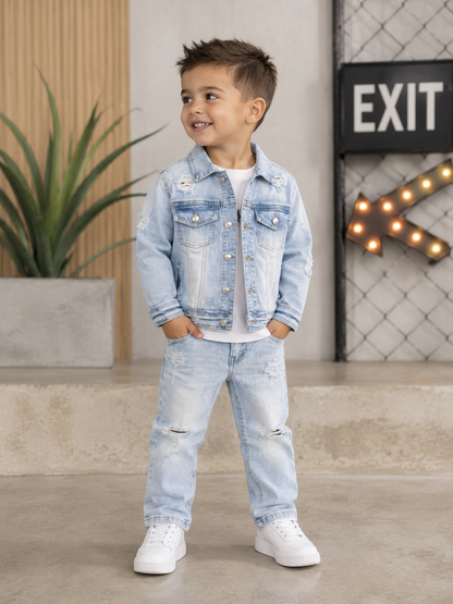 EXIT KIDS DISTRESSED DENIM JEAN SET
