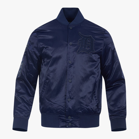 PRO STANDARD DETROIT TIGERS TRIPLE TONAL SATIN JACKET, NAVY