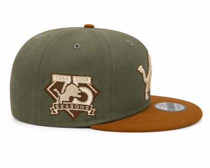 NEW ERA DETROIT LIONS OLIVE/PANAMA TAN 75 SEASONS 9FIFTY SNAPBACK CAP