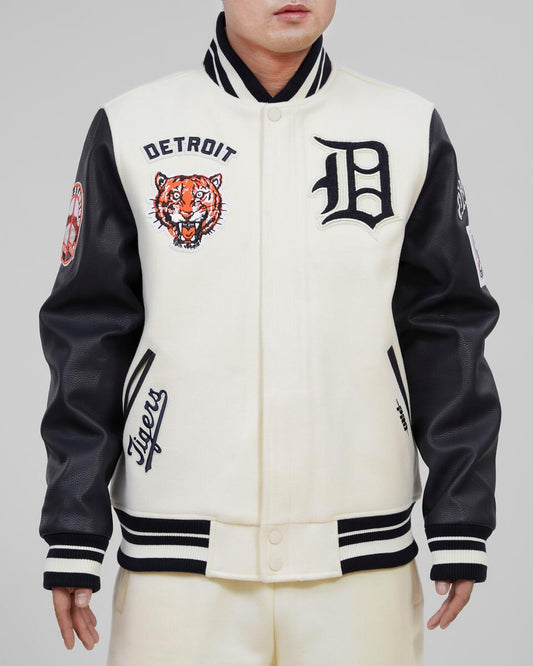 Pro Standard - Detroit Tigers Retro Classic Rib Wool Varsity Jacket - Eggshell/Navy