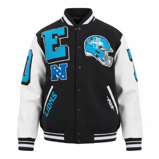 PRO STANDARD DETROIT LIONS RETRO MASH UP M RIB WOOL VARSITY JACKET