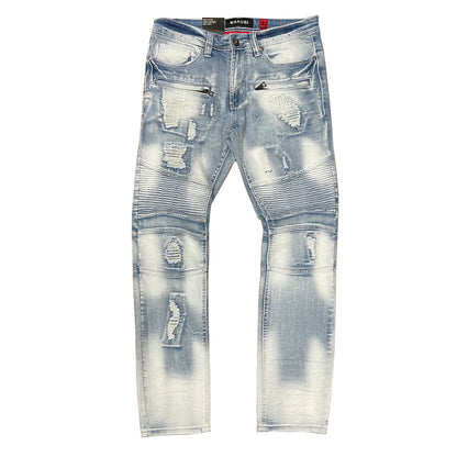 M1786 MAKOBI BIKER JEANS W/RIP REP