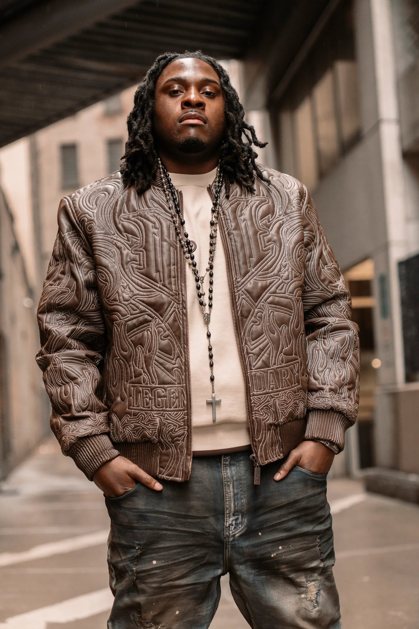 MAKOBI BIANCO VEGAN LEATHER JACKET- Brown