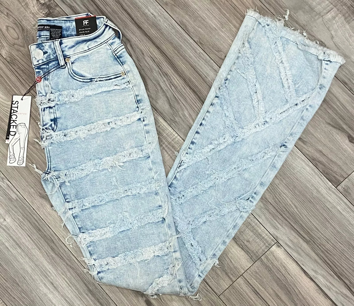 RED FOX WASH STACKED DENIM PANTS BLUE-(PA4454)