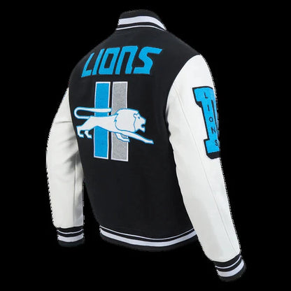 PRO STANDARD DETROIT LIONS RETRO MASH UP M RIB WOOL VARSITY JACKET