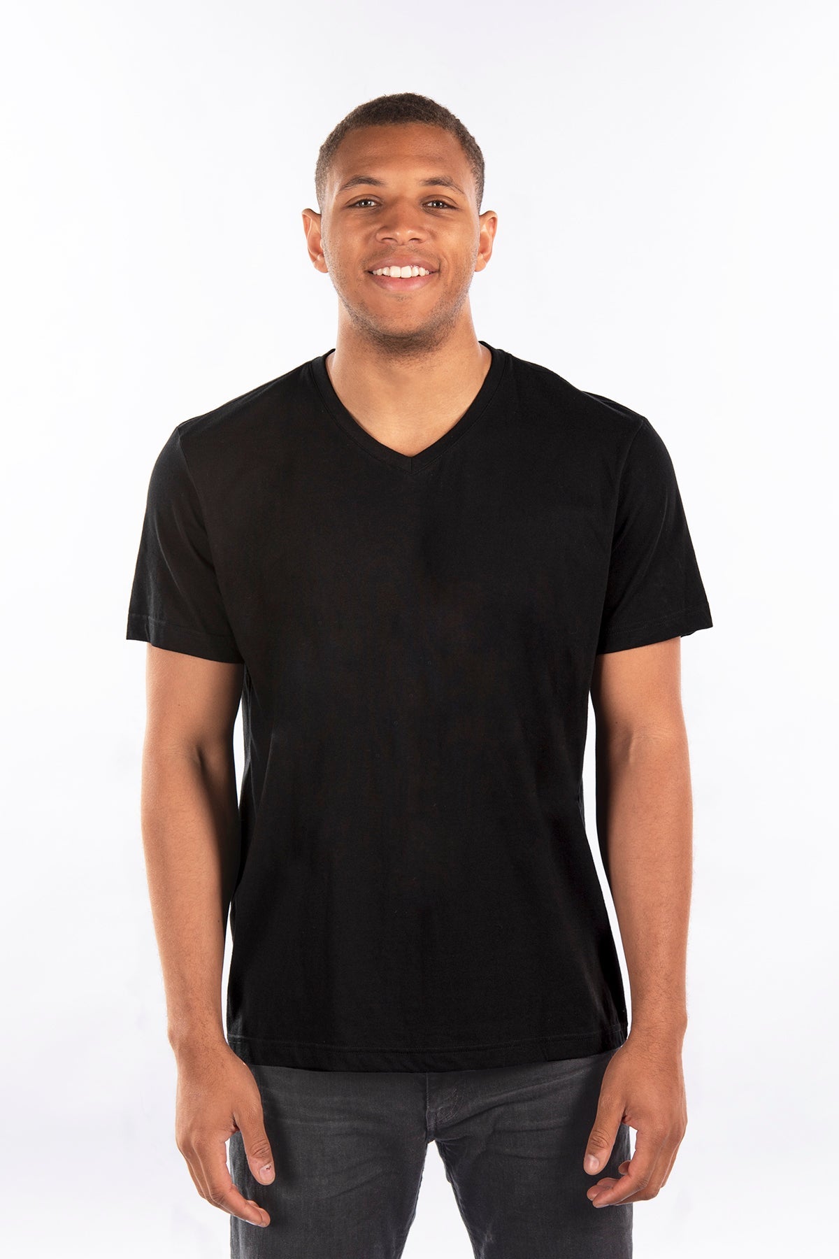 Black fitted v neck t shirts sale